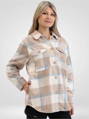 H&M Beige, White & Light Blue Plaid Utility Jacket